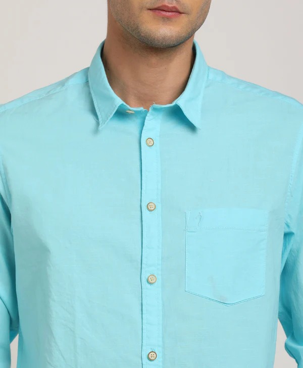 Indian Terrain Men's Regular Fit Full Sleeve Solid Blue Shirt